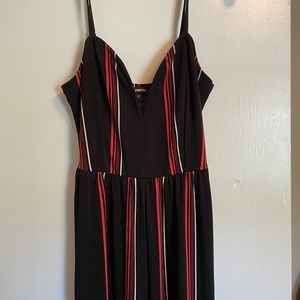 Deep V Black Striped Romper